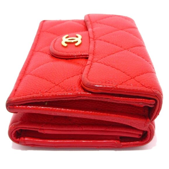 CHANEL Matelasse Red Calfskin Trifold Wallet Gold hardware 740-082025 - Picture 4 of 12